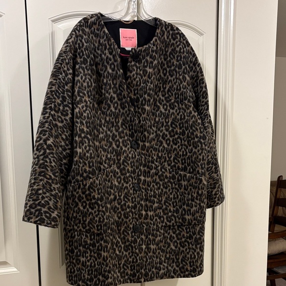 kate spade Jackets & Blazers - Kate Spade Leopard Wool Black and Pink Lined Dress Coat
